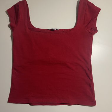 Red square-neck top