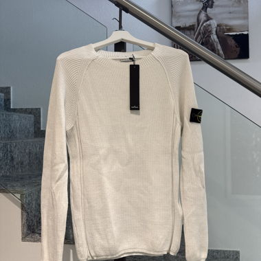 Maglione bianco a coste Stone Island