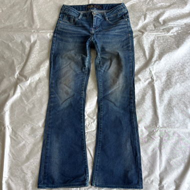 Low rise Pink and Aqua blue stitch bootcut jeans 
