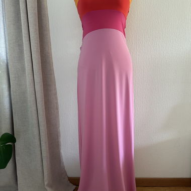 Multicolour Long Dress Pink Orange S