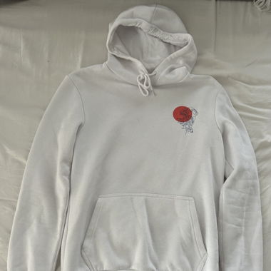 white hoodie with print