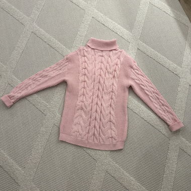 Pink Cable-Knit Sweater with Turtleneck