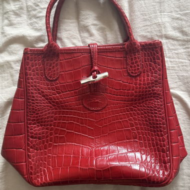 Longchamp Red Handbag with Croc Effect