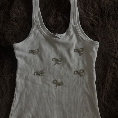 White Rib Tank Top with Bows