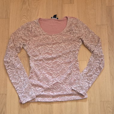 Top à manches longues en dentelle Amisu, rose, taille M