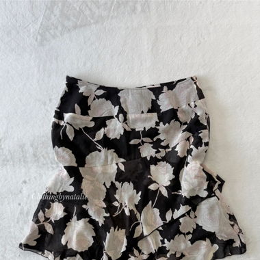 K.P.L Schwarzer Glitzer-Blumen-Chiffonrock (M)