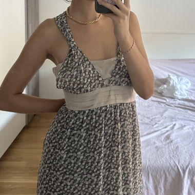 Grey Polka Dot Midi Dress 
