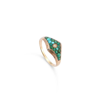 9k Gold Turquoise and seed pearl ring