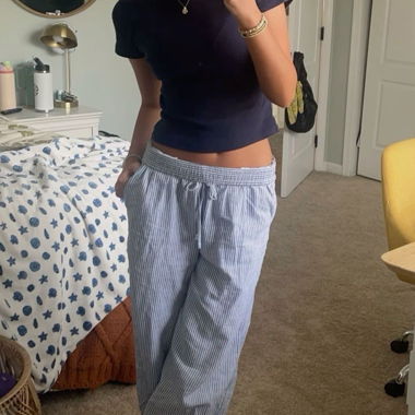 Pantalon en lin à rayures Pull&Bear