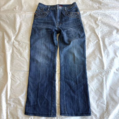 Crystal detailed floral embroidered bootcut jeans 