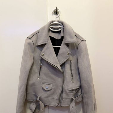 Stylish Gray Faux Suede Biker Jacket