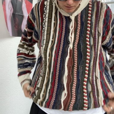 Maglione polo in maglia testurizzata multicolore