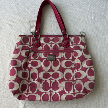 Grande borsa a spalla Coach monogramma rosa