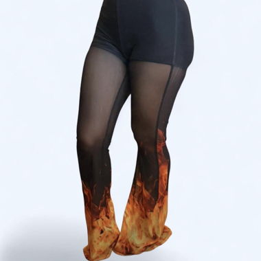 Flame Print Bell-Bottom Leggings