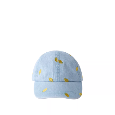 Embroidered lemon denim cap