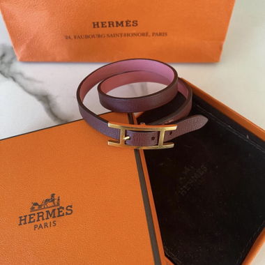 Bracelet Hermès double tour en cuir rose