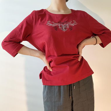 Red Marco Pecci blouse with y2k logo