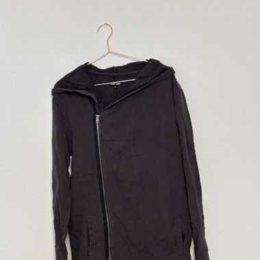 Lange Sweatjacke mit Kapuze und Reissverschluss 