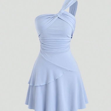 Robe à une épaule bleu clair