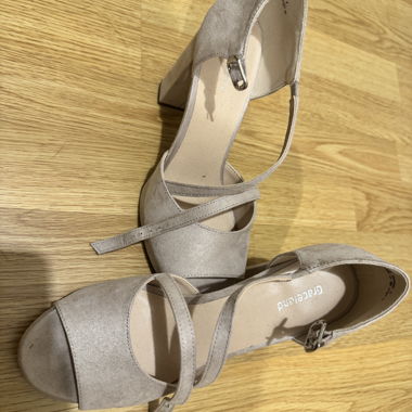 Grey heeled sandals with straps