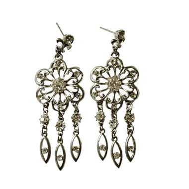 Boucles d’oreilles vintage en strass argentées