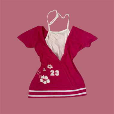 Rosa Wickeloberteil T-Shirt floral y2k Vintage gestreift