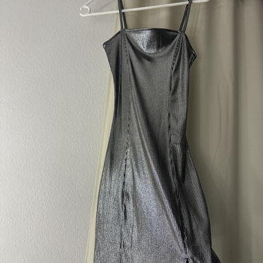 Silver Glitter Spaghetti-Strap Dress XS