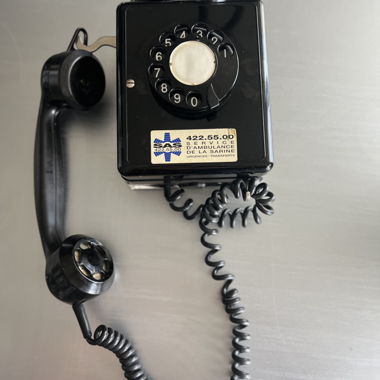 Vintage-Telefon mit Drehscheibe, schwarz, 1970