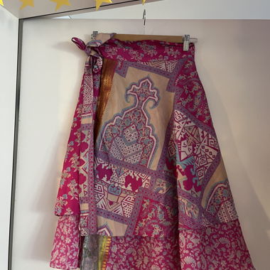 Pink patterned wrap skirt
