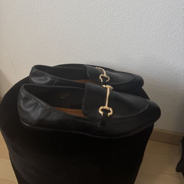 Black Primark Loafers with Gold Buckle