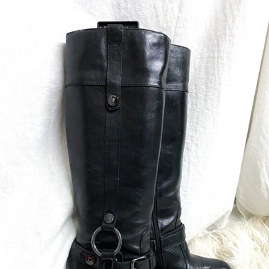 Stiefel Leder Absatz Schnalle Silber Trend