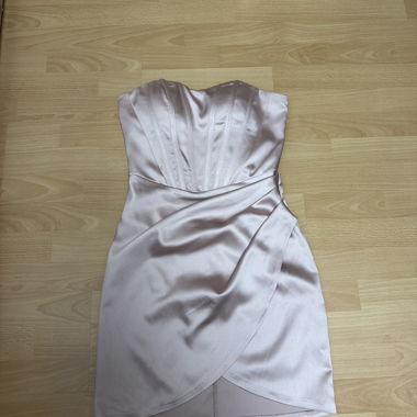 Pink strapless satin mini dress