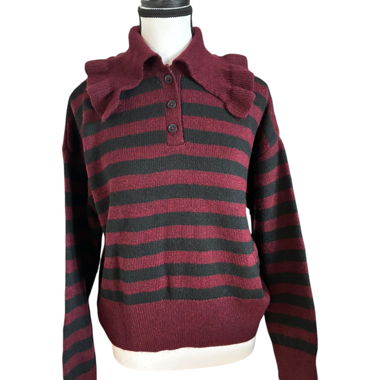 Striped ruffle collar sweater