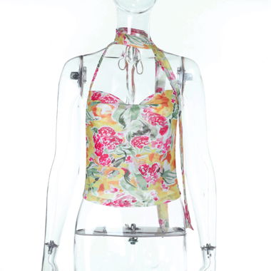 Top crop halter floreale