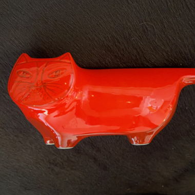 Salvadanaio a Forma di Gatto in Ceramica Baldelli Rosso