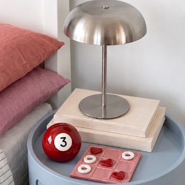 Lampe de table argentée champignon au style rétro