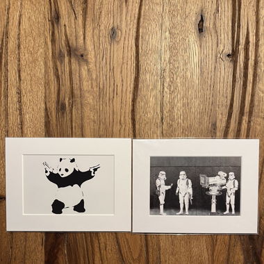 2 banksy prints 10x15cm + small frame