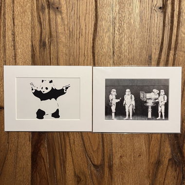 2 banksy prints 10x15cm + small frame