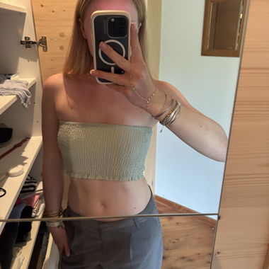 Light green ruched bandeau top