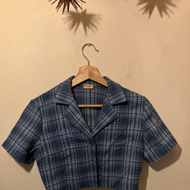 Chemise courte a carreaux bleu