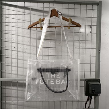 Transparent tote bag with shoulder straps