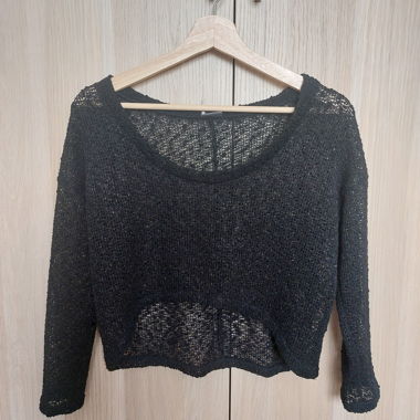 Shiny black crop knit top from Urban Outfitters