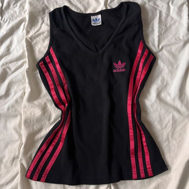 Vintage Adidas Black Tank Top with Pink Stripes