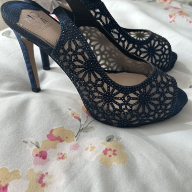 Stiletto sling-back blu navy scintillanti