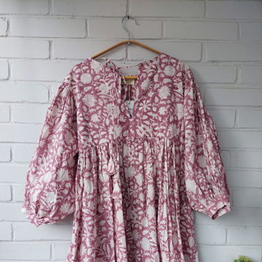 Mini-Kleid mit Handblockdruck Größe S/M L/XL