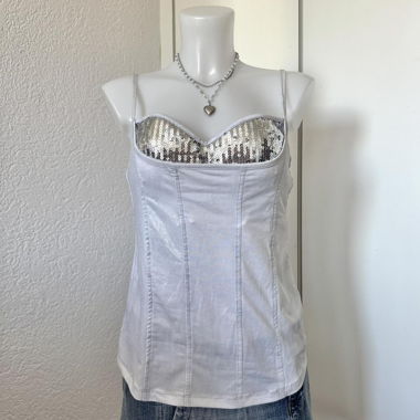Silbernes Vintage-Pailletten-Top (M)