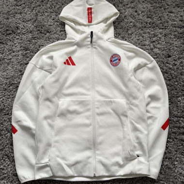 Giacca con cappuccio Adidas FC Bayern bianca, taglia M