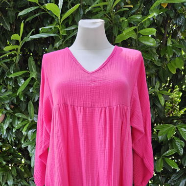 Robe longue en mousseline rose