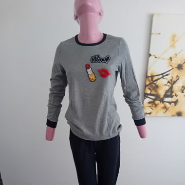 Pyjama, S, grau/schwarz, zweiteilig 