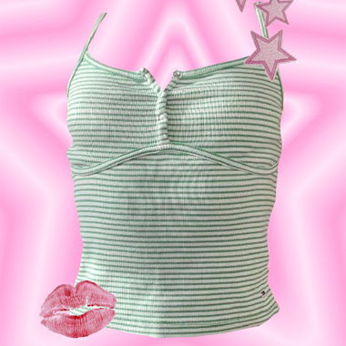 Short green top with fine stripes